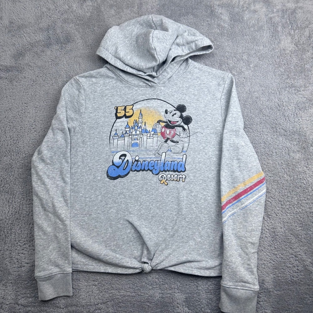 Disney Parks Hoodie Womens XL Gray Disneyland Mickey Mouse Tie‎ Front Pullover